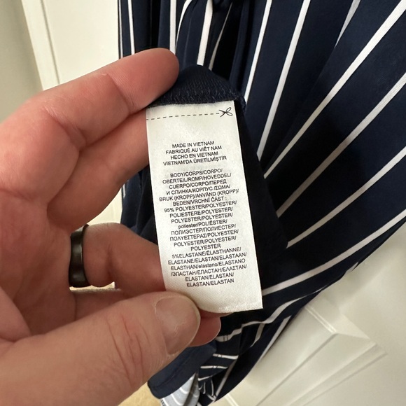 Like New Lauren Ralph Lauren Navy Striped Dress Belted Size 16 - Picture 4 of 4